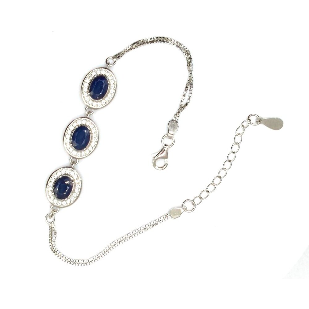 Sterling Silver 925 Blue & White Sapphire Tennis Bracelet Adjustable